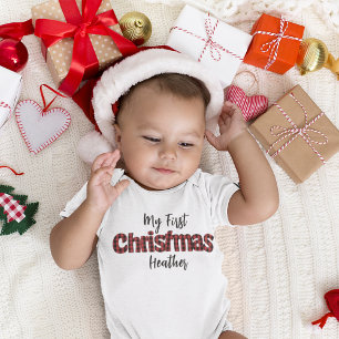 Christmas Holiday Festive My First Buffalo Check Baby Bodysuit