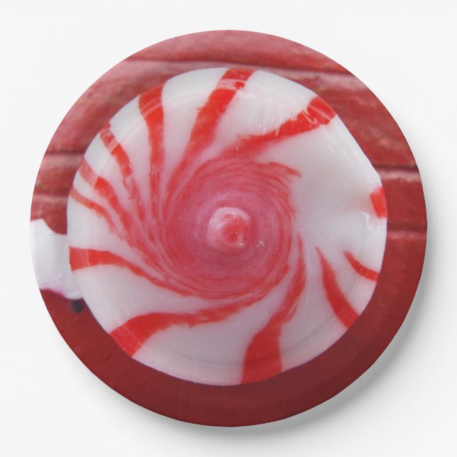 Christmas Holiday festive peppermint swirl candy Paper Plate (Front)