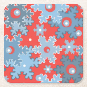 Christmas holiday festive winter snowflakes bright square paper coaster