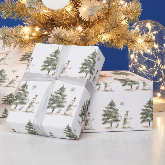 Christmas Holiday Fine Tree Snow man  Wrapping Paper (Holidays)