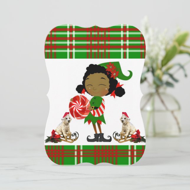 Christmas Holiday Flat Greeting Card, African Elf Card (Standing Front)