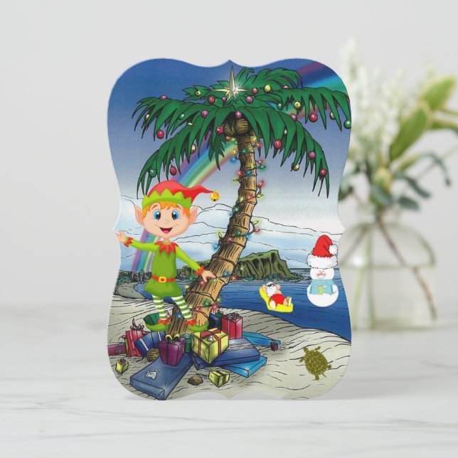 Christmas Holiday Flat Greeting Card, Beach Santa Card (Standing Front)