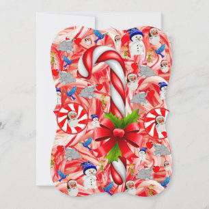 Christmas Holiday Flat Greeting Card, Candy Cane Card