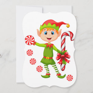 Christmas Holiday Flat Greeting Card, Elf Candy Card