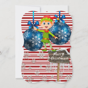 Christmas Holiday Flat Greeting Card, Elf Card