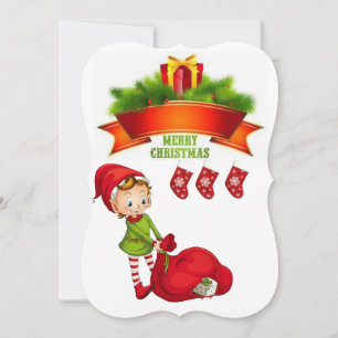 Christmas Holiday Flat Greeting Card, Elf Card