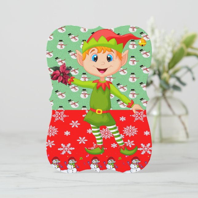 Christmas Holiday Flat Greeting Card, Elf Card (Standing Front)