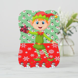 Christmas Holiday Flat Greeting Card, Elf Card