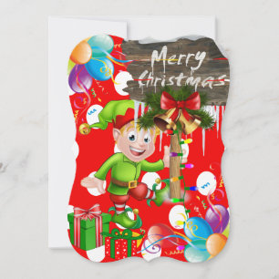 Christmas Holiday Flat Greeting Card, Elf Card