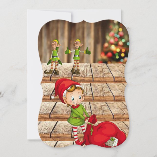 Christmas Holiday Flat Greeting Card, Elf Card (Front)