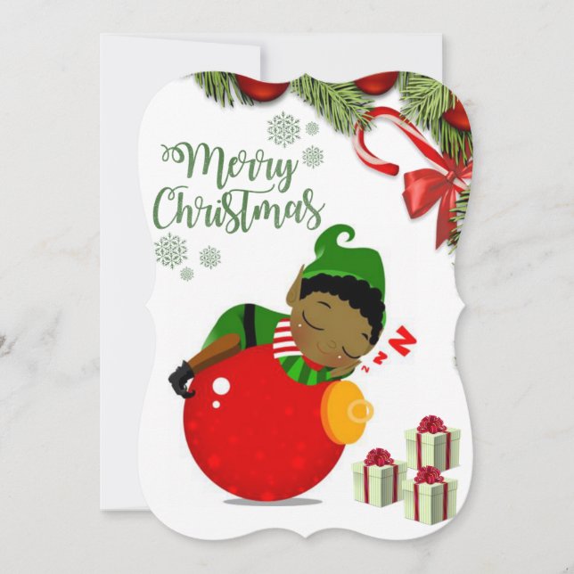 Christmas Holiday Flat Greeting Card, Elf Card (Front)