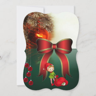 Christmas Holiday Flat Greeting Card, Elf Card