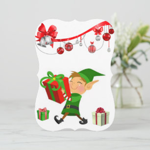 Christmas Holiday Flat Greeting Card, Elf Card