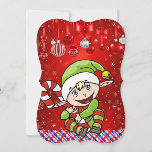 Christmas Holiday Flat Greeting Card, Elf Card