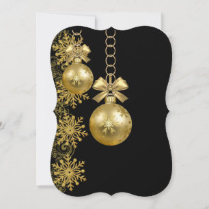 Christmas Holiday Flat Greeting Card, Gold Balls Card
