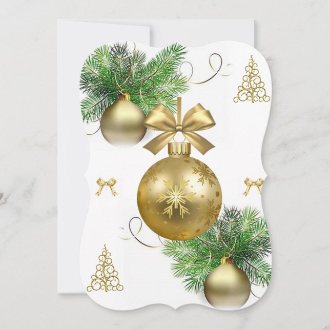 Christmas Holiday Flat Greeting Card, Gold Balls Card (Front)