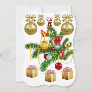 Christmas Holiday Flat Greeting Card, Gold Balls Card