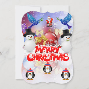Christmas Holiday Flat Greeting Card, Penguin Card