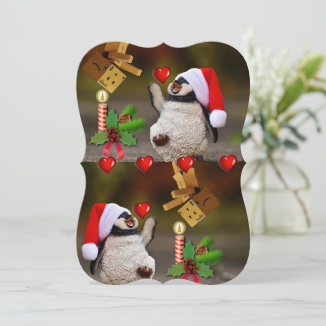 Christmas Holiday Flat Greeting Card, Penguin Card (Standing Front)
