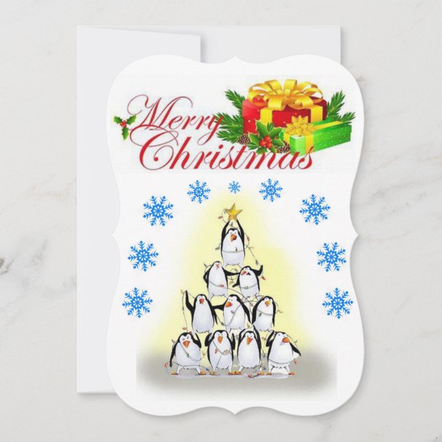 Christmas Holiday Flat Greeting Card, Penguin Card (Front)
