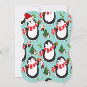 Christmas Holiday Flat Greeting Card, Penguin Card