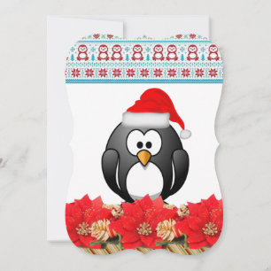 Christmas Holiday Flat Greeting Card, Penguin Card