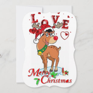 Christmas Holiday Flat Greeting Card, Reindeer Card