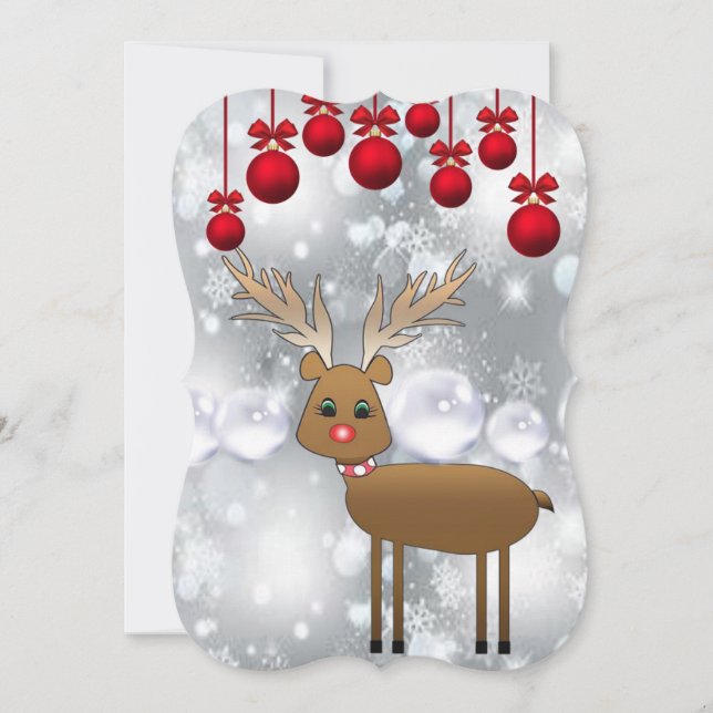 Christmas Holiday Flat Greeting Card, Reindeer Card (Front)