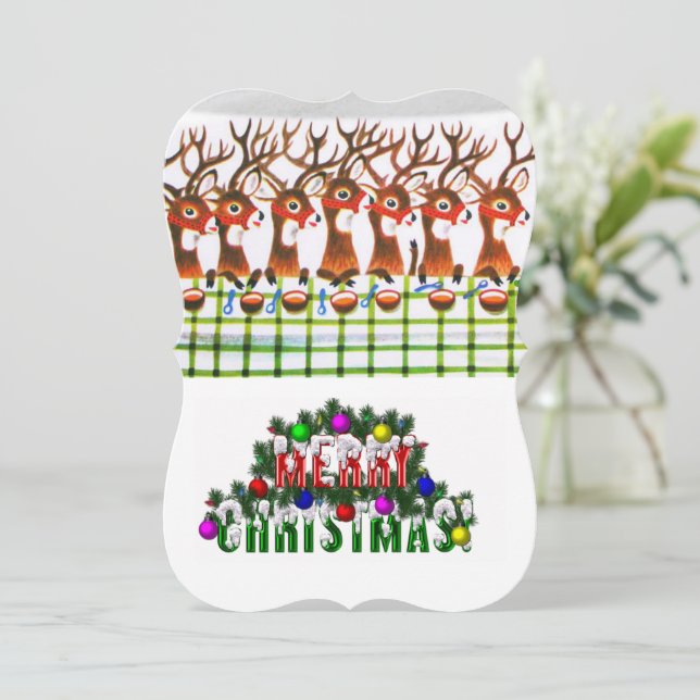Christmas Holiday Flat Greeting Card, Reindeer Card (Standing Front)