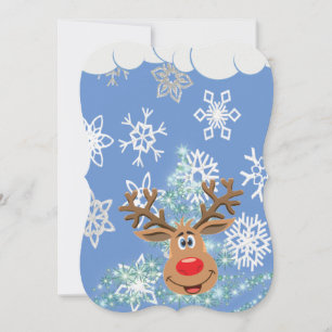 Christmas Holiday Flat Greeting Card, Reindeer Card