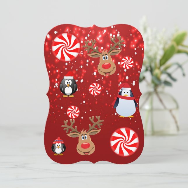 Christmas Holiday Flat Greeting Card, Reindeer Card (Standing Front)