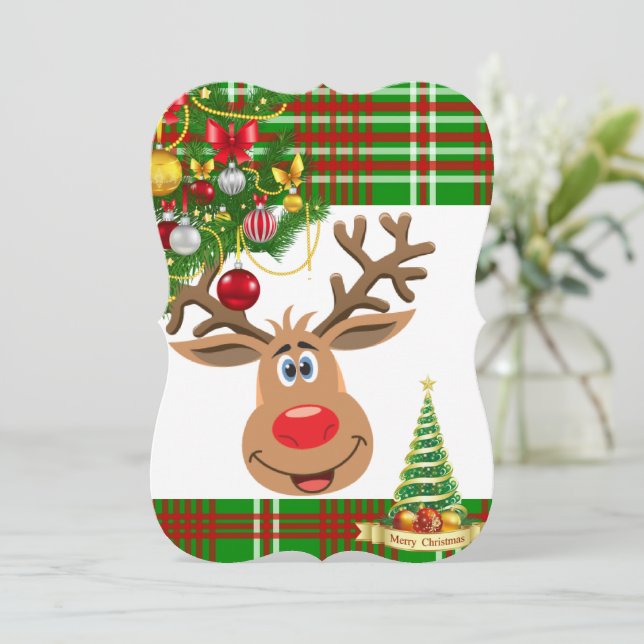 Christmas Holiday Flat Greeting Card, Reindeer Card (Standing Front)
