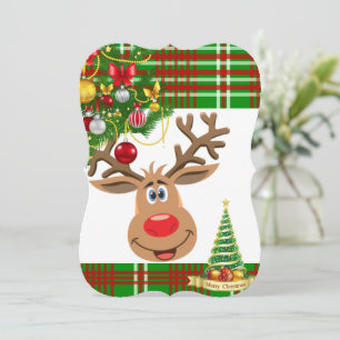 Christmas Holiday Flat Greeting Card, Reindeer Card