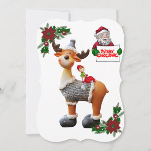 Christmas Holiday Flat Greeting Card, Reindeer Card