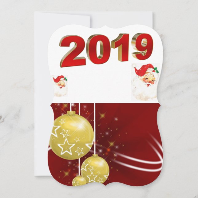 Christmas Holiday Flat Greeting Card, Santa 2019 Card (Front)