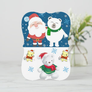 Christmas Holiday Flat Greeting Card, Santa Bear Card