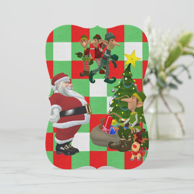 Christmas Holiday Flat Greeting Card, Santa Card (Standing Front)