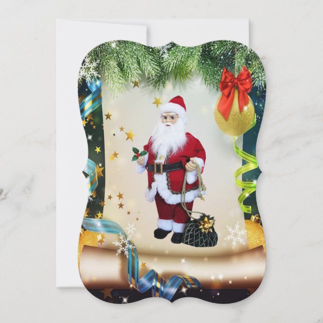 Christmas Holiday Flat Greeting Card, Santa Card (Front)