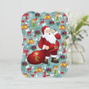 Christmas Holiday Flat Greeting Card, Santa Card