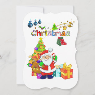 Christmas Holiday Flat Greeting Card, Santa Card