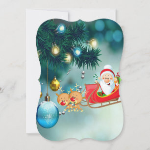 Christmas Holiday Flat Greeting Card, Santa Card