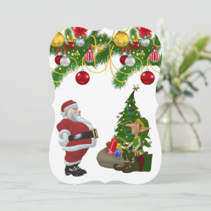 Christmas Holiday Flat Greeting Card, Santa Card