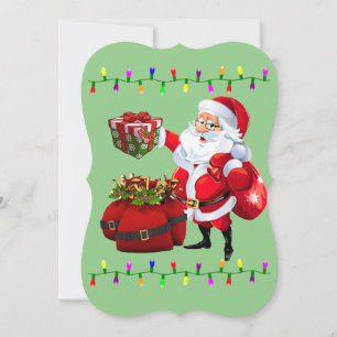 Christmas Holiday Flat Greeting Card, Santa Claus Card