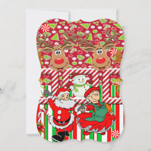 Christmas Holiday Flat Greeting Card, Santa Elf Card