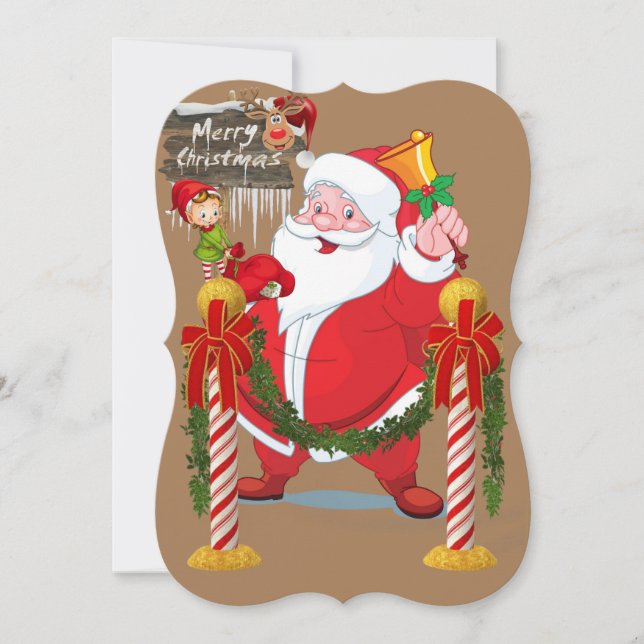 Christmas Holiday Flat Greeting Card, Santa Elf Card (Front)