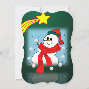 Christmas Holiday Flat Greeting Card, Snowman Card