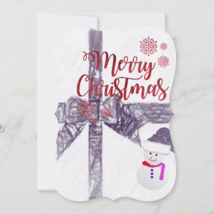 Christmas Holiday Flat Greeting Card, Snowman Card