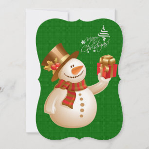 Christmas Holiday Flat Greeting Card, Snowman Card