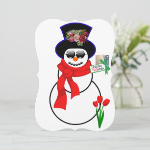 Christmas Holiday Flat Greeting Card, Snowman Card