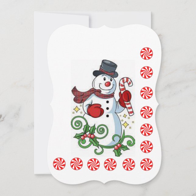 Christmas Holiday Flat Greeting Card, Snowman Card (Front)